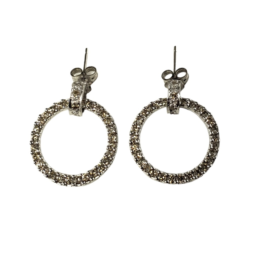 Vintage 14 Karat White Gold Diamond Hoop Earrings #13698